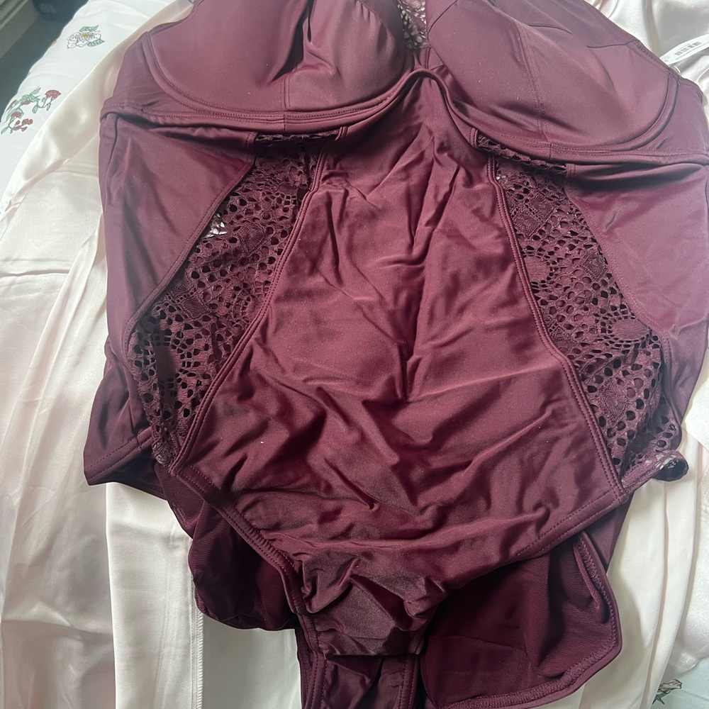 Adore Me Burgundy Lace Bra Bodysuit